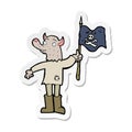 A creative sticker of a cartoon wolf man waving pirate flag