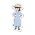 A creative sticker of a cartoon woman in sensible dress