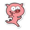A creative sticker of a cheerful running pig cartoon
