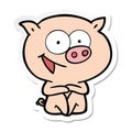 A creative sticker of a cheerful sitting pig cartoon