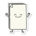 A creative sticker of a quirky hand drawn cartoon happy stack of papers