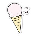 A creative sticker of a quirky hand drawn cartoon vanilla ice cream