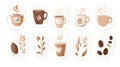 Creative stickers showcasing various coffee cups and coffee beans in different designs and styles. Generative AI Royalty Free Stock Photo
