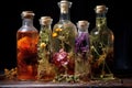 creative still life of vodka infusions and nature