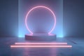 Creative studio setup with pink neon lighting and circular design for contemporary art presentation Royalty Free Stock Photo