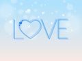 Creative and Stylish Love Font with Hearts on Shiny Blue and White Background