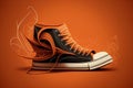 Creative sneakers on the orange background. Street wear fashion, teenager footwear. Generative AI