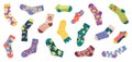 Creative stylish socks, child sock design. Cotton and wool winter accessories, fashion adults and children foot apparel