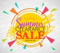 Creative Summer Clearance Sale Vector Illustration with Lines and Other Shapes in White with Vignette Background