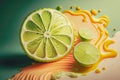 Creative summer composition with fresh lime fruits and leaf shadow on a pastel background. Minimal food concept. Generative AI
