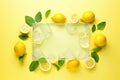 Creative Summer Lemonade Drink Composition with Lemon Slice, Mint Leaves, Soda Can, and Ice Cubes