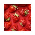 Creative summer pattern made of strawberries on bright red background