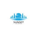 Creative sunset logo, sea landscape illustration, color vector design