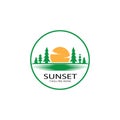 Creative sunset logo, sea landscape illustration, color vector design