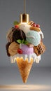 Surreal Ice Cream Cone Hanging Pendant Lamp with Gourmet Toppings Royalty Free Stock Photo