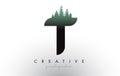 Creative T Letter Logo Idea With Pine Forest Trees. Letter T Design With Pine Tree on Top Royalty Free Stock Photo