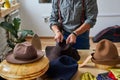 creative talented tailor man ends the hat production Royalty Free Stock Photo