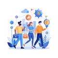 Creative Team Collaboration: Diverse Professionals Walking Towards Innovation and Business Growth, Abstract Flat Vector Royalty Free Stock Photo