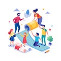 Creative Team Collaboration: Group of people working together on a project in flat illustration style Royalty Free Stock Photo