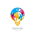 Creative team concept. People in light bulb shape. Vector human logo, icon, emblem design. Creativity, education theme. Royalty Free Stock Photo