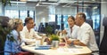 People in meeting room talking about finances Royalty Free Stock Photo