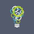 Creative technology concept blue green gears light bulb