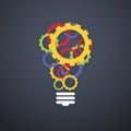 Creative technology concept color gears light bulb Royalty Free Stock Photo