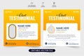 Creative testimonial design with yellow and dark colors for business feedback. Client service review layout vector with photo