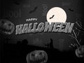 Creative text of Happy Halloween with scary pumpkins decorated on full moon night graveyard background. Can be used as poster Royalty Free Stock Photo