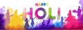 Creative text holi with people celebrating holi festival.