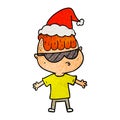 A creative textured cartoon of a boy wearing sunglasses wearing santa hat