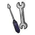 A creative textured cartoon doodle of a spanner and a screwdriver