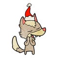 A creative textured cartoon of a wolf laughing wearing santa hat