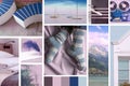 A creative themed mood board with inspiring color gradients in blues, browns and creams. The sea, mountains, music and