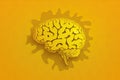 creative thinking abstract brain hemisphere on yellow background