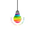 Creative thinking concept with hanging light bulb Royalty Free Stock Photo