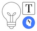 Creative Thinking Concept with Light Bulb, Text Symbol, and Human Head in Blue Circle Royalty Free Stock Photo