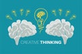Creative thinking, creative brain idea concept with brain lightbulbs, background. Flat design. Perfect for poster, flyer, Royalty Free Stock Photo