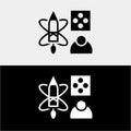 Creative thinking design concept with pencil atom dice and person icon black and white background Royalty Free Stock Photo