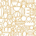 Creative thinking, good thinking, golden outline shapes vector pattern