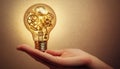 Creative Thinking: A Illustration Of An Innovative Business Idea And Solution Concept With A Light Bulb And Gears In Royalty Free Stock Photo