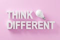 Creative thinking, leadership and idea generation in business concept. The word think different with an idea light bulb on pink Royalty Free Stock Photo