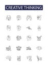 Creative thinking line vector icons and signs. Brainstorming, Innovating, Designing, Inventing, Conceptualizing