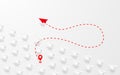 Creative thinking. Red paper airplane move different way. Creative business concept. Unique idea. Innovation and success. Vector i