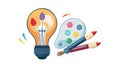 Creative tools for brainstorming: lightbulb, palette, pencils, vector design Generative AI Royalty Free Stock Photo