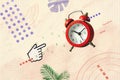 Creative trend collage alarm clock and pixel mouse pointer Royalty Free Stock Photo