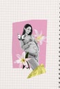 Creative trend collage of cute happy young female hug belly enjoy pregnancy celebrate mother day postcard weird freak Royalty Free Stock Photo