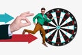 Creative trend collage of funny smiling positive male running arrows point darts board successful businessman money Royalty Free Stock Photo