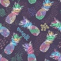 Creative trendy colorful seamless pattern with pineapples. Hand drawn exotic artistic texture.