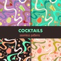 Creative trendy patterns set with cocktails, citrus and waves. Royalty Free Stock Photo